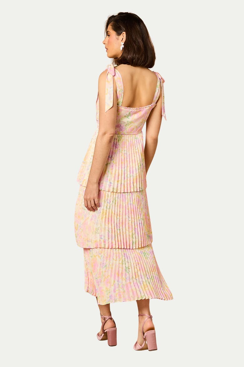 Pleated Tie Shoulder Midi Dress, Alternate, color, Multi