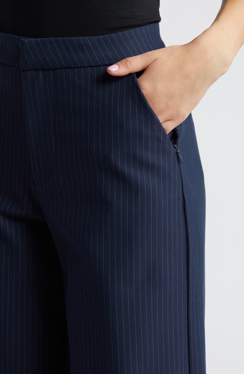 Good American Stripe Ponte Knit Wide Leg Trousers, Alternate, color, Ink Stripe