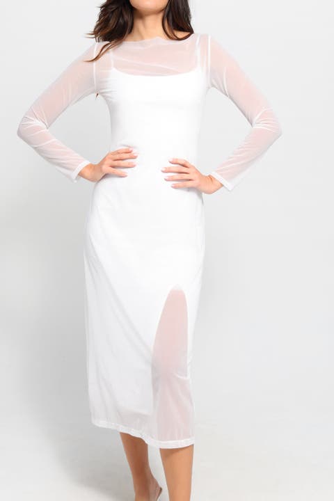 Shapewear Slimming Midi Work Dress and Sheer Mesh Overlay Set