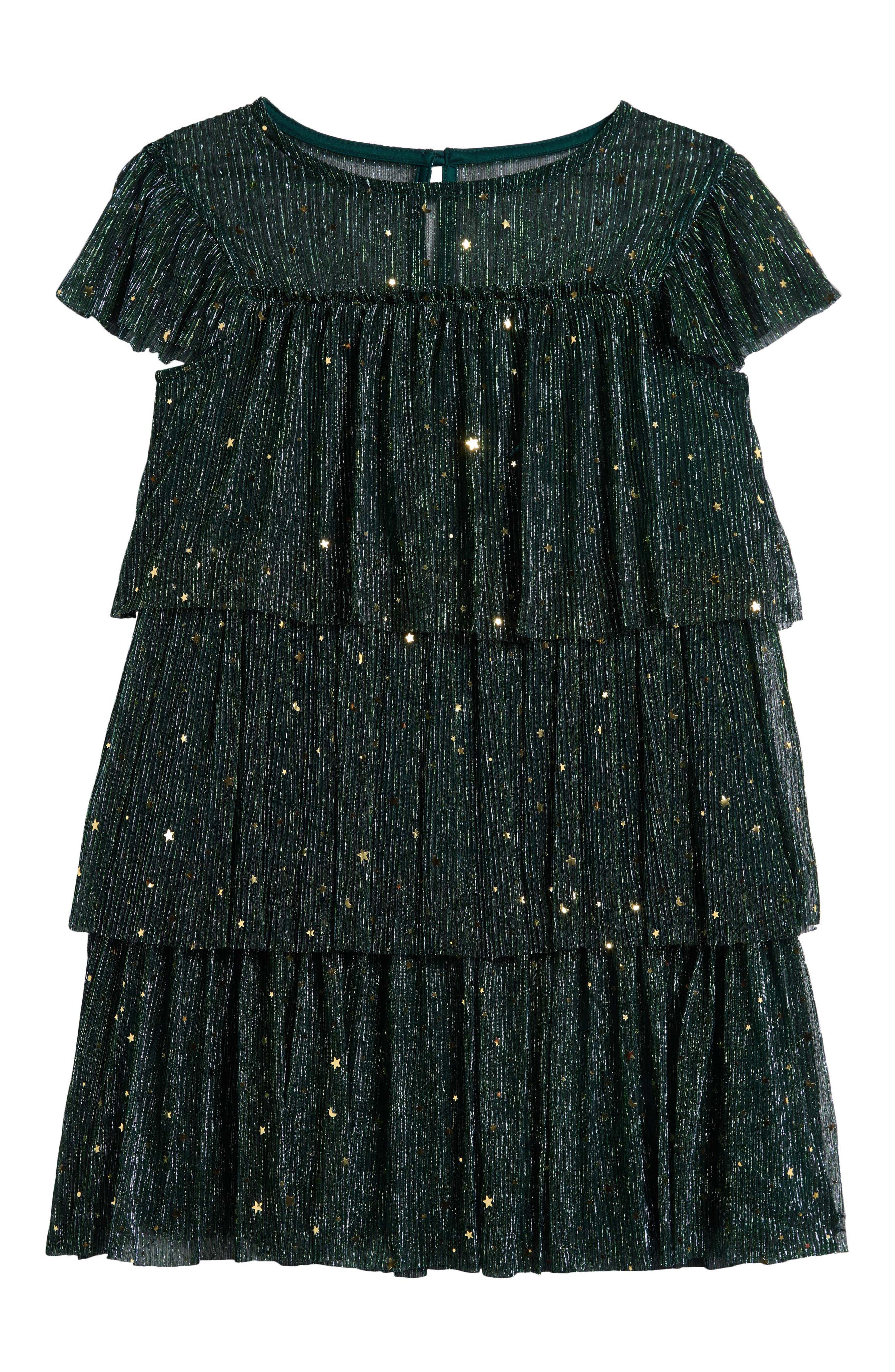 Zunie Kids' Confetti Metalllic Tiered Party Dress in Hunter Green 