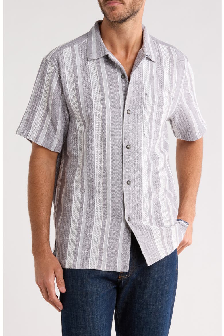 Milano Textured Stripe Cotton Camp Shirt, Main, color, NIGHT CAP