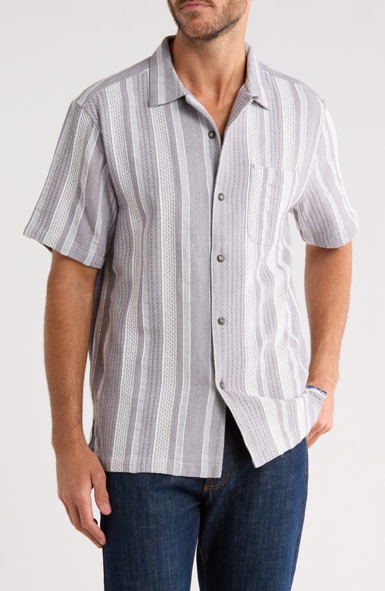 Tommy Bahama Milano Textured Stripe Cotton Camp Shirt, Main, color, Night Cap