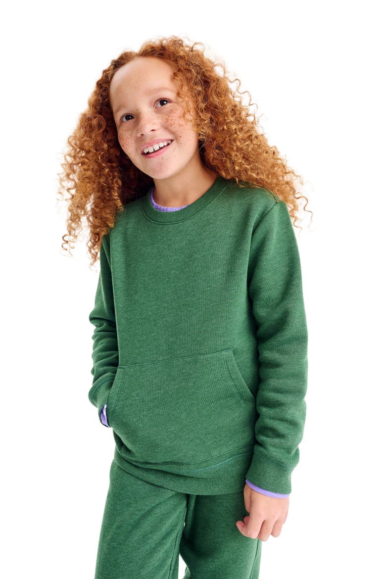 Cozy Fleece Crewneck Sweatshirt, Alternate, color, Heather Evergreen