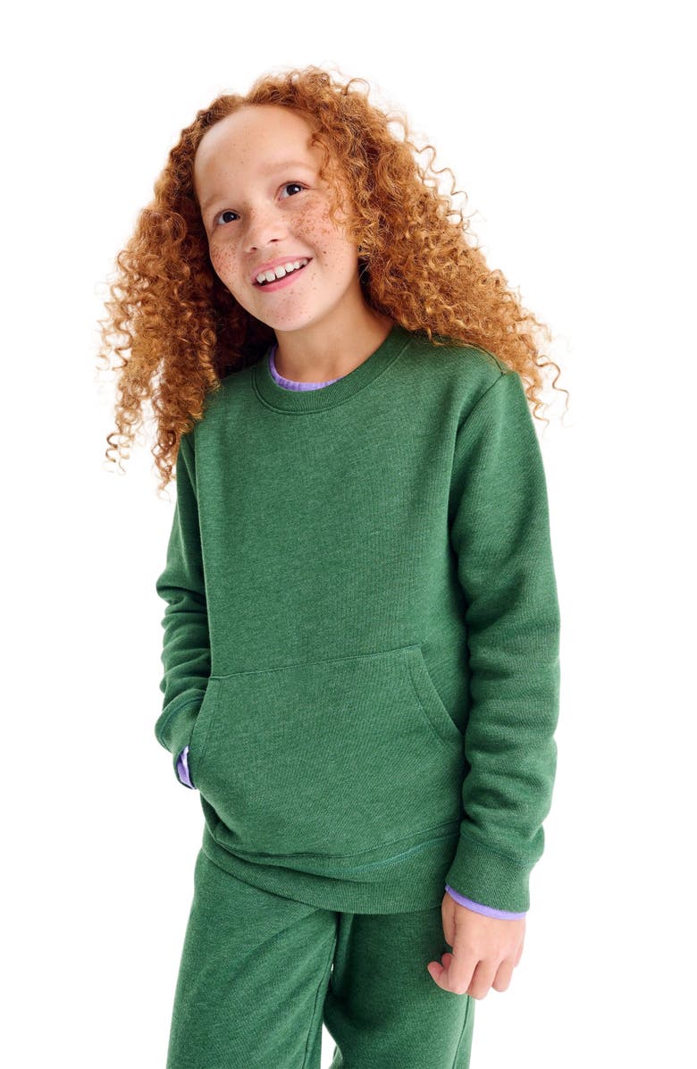 Primary Cozy Fleece Crewneck Sweatshirt, Alternate, color, Heather Evergreen