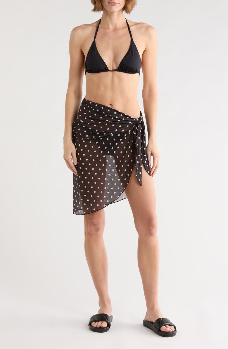 Abound Printed Mesh Sarong, Main, color, Black White Polka Dot