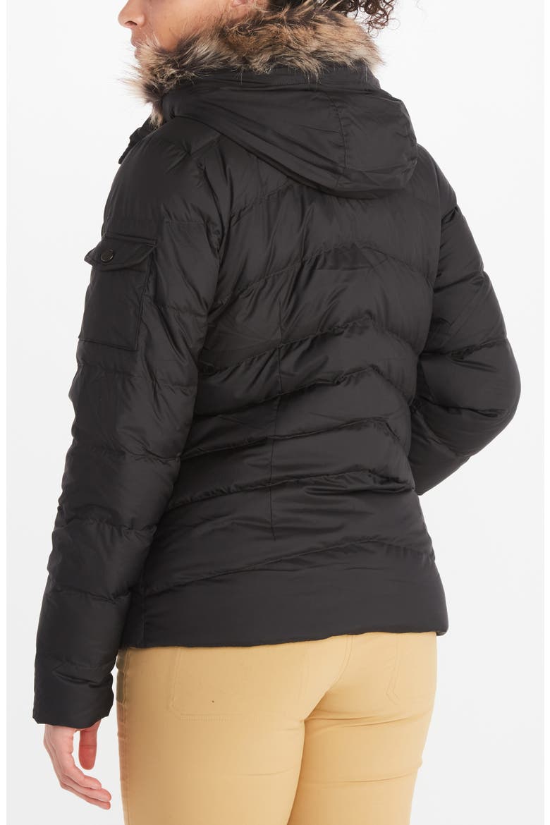 Ithaca 700 Fill Power Down Hooded Jacket with Faux Fur Trim, Alternate, color, BLACK