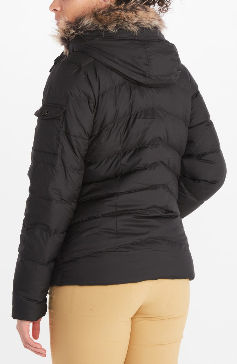 Marmot Ithaca 700 Fill Power Down Hooded Jacket with Faux Fur Trim, Alternate, color, Black