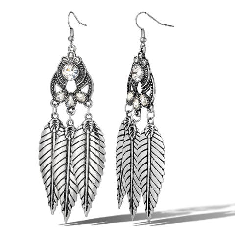 Crystal Leaf Drop Statement Earrings