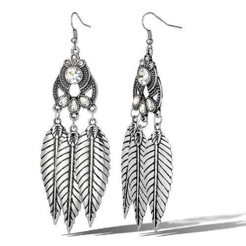 Jessica Simpson Crystal Leaf Drop Statement Earrings In Metallic