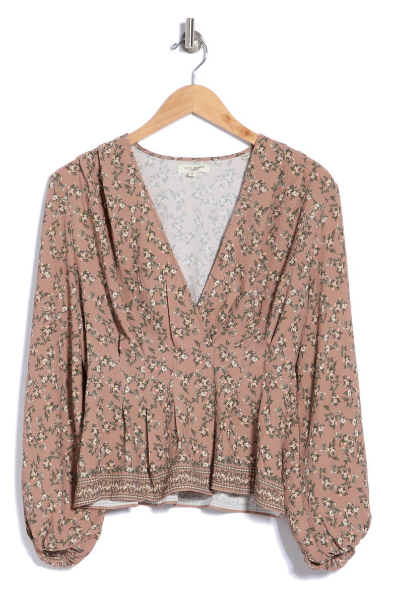 Surplice Long Sleeve Top, Main, color, COPPER ROSE DANCING LOTUS