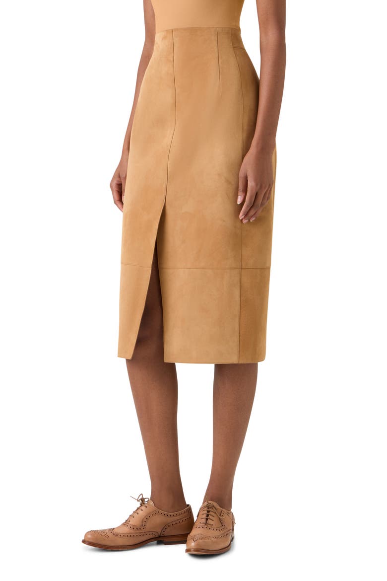 Front Slit Suede Pencil Skirt, Alternate, color, CAMEL