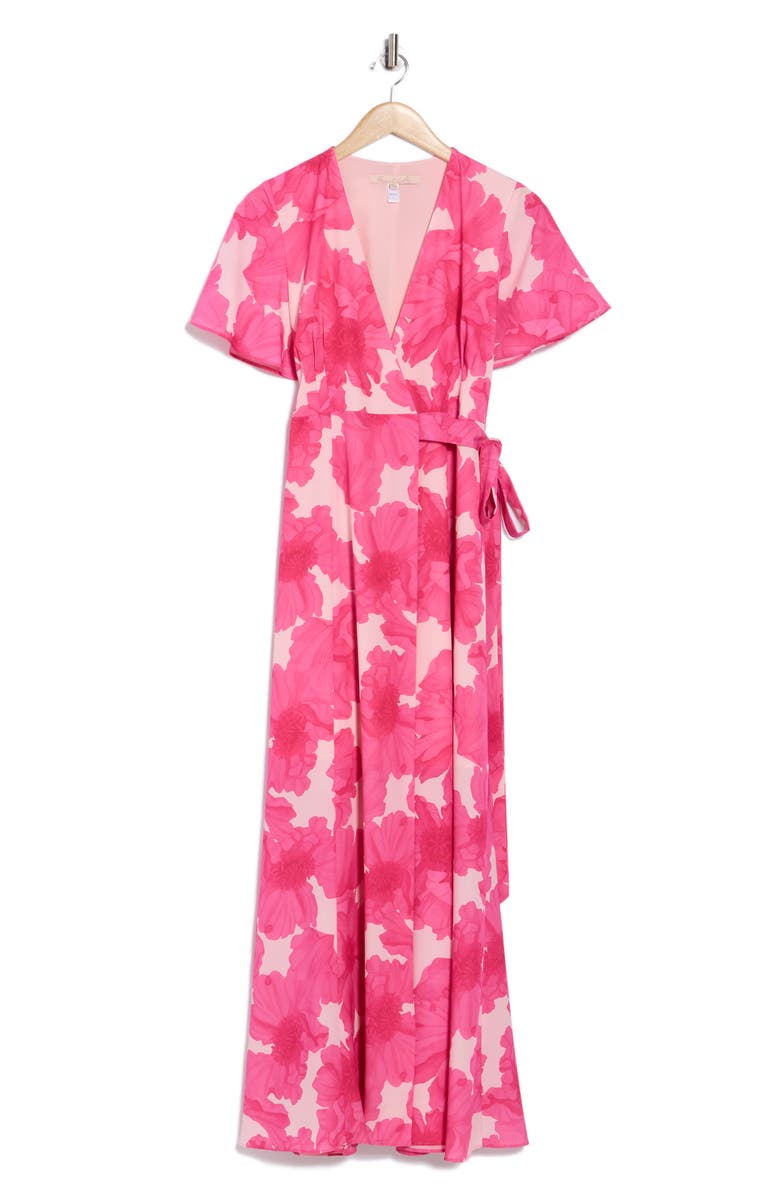 Hutch Flutter Sleeve Maxi Wrap Dress, Alternate, color, Pink Floral