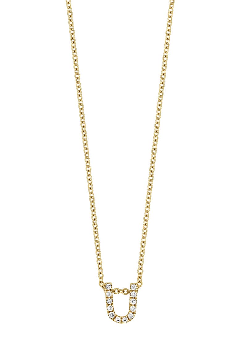 18k Gold Pavé Diamond Initial Pendant Necklace, Main, color, 18K YELLOW GOLD - U