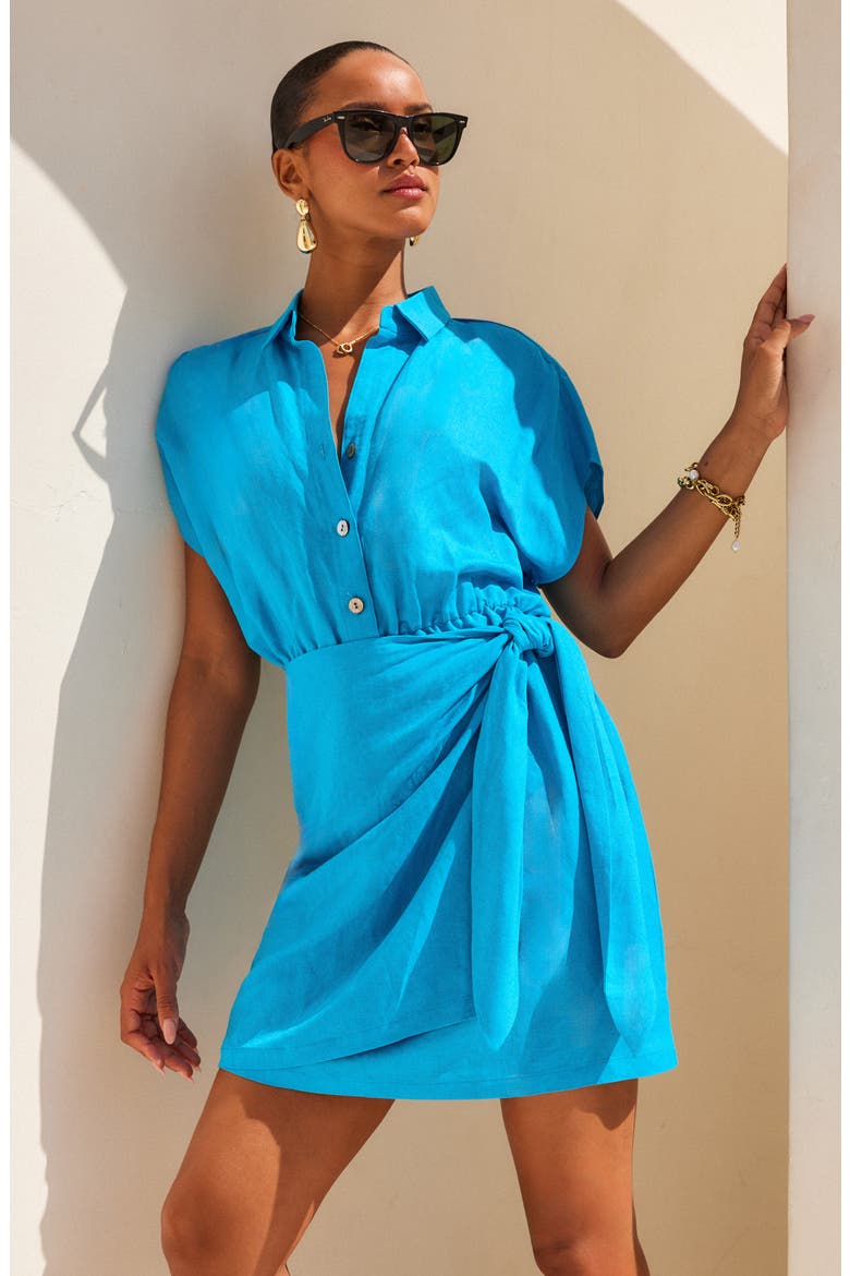Ryann Linen Blend Shirtdress, Alternate, color, TURQUOISE