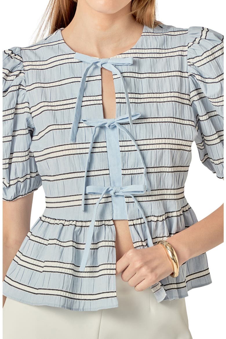 Bow Detail Puff Sleeve Peplum Top, Alternate, color, POWDER BLUE MULTI