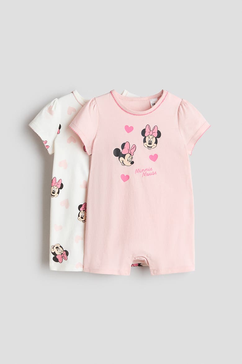 2-pack Printed Short Pajama Jumpsuits, Main, color, Light pink/Minnie Mouse