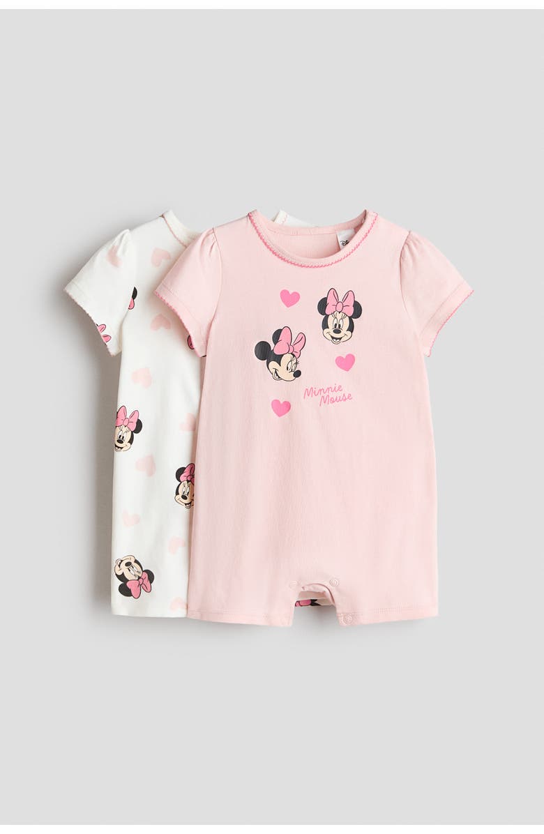 H&M 2-pack Printed Short Sleepsuits, Main, color, Light Pink/Minnie Mouse