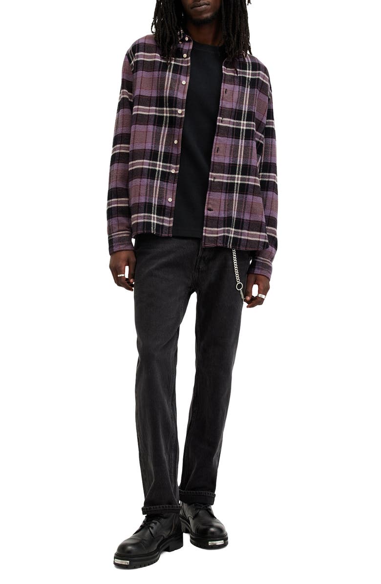 AllSaints Buzzard Plaid Cotton Flannel Button-Up Shirt, Alternate, color, 