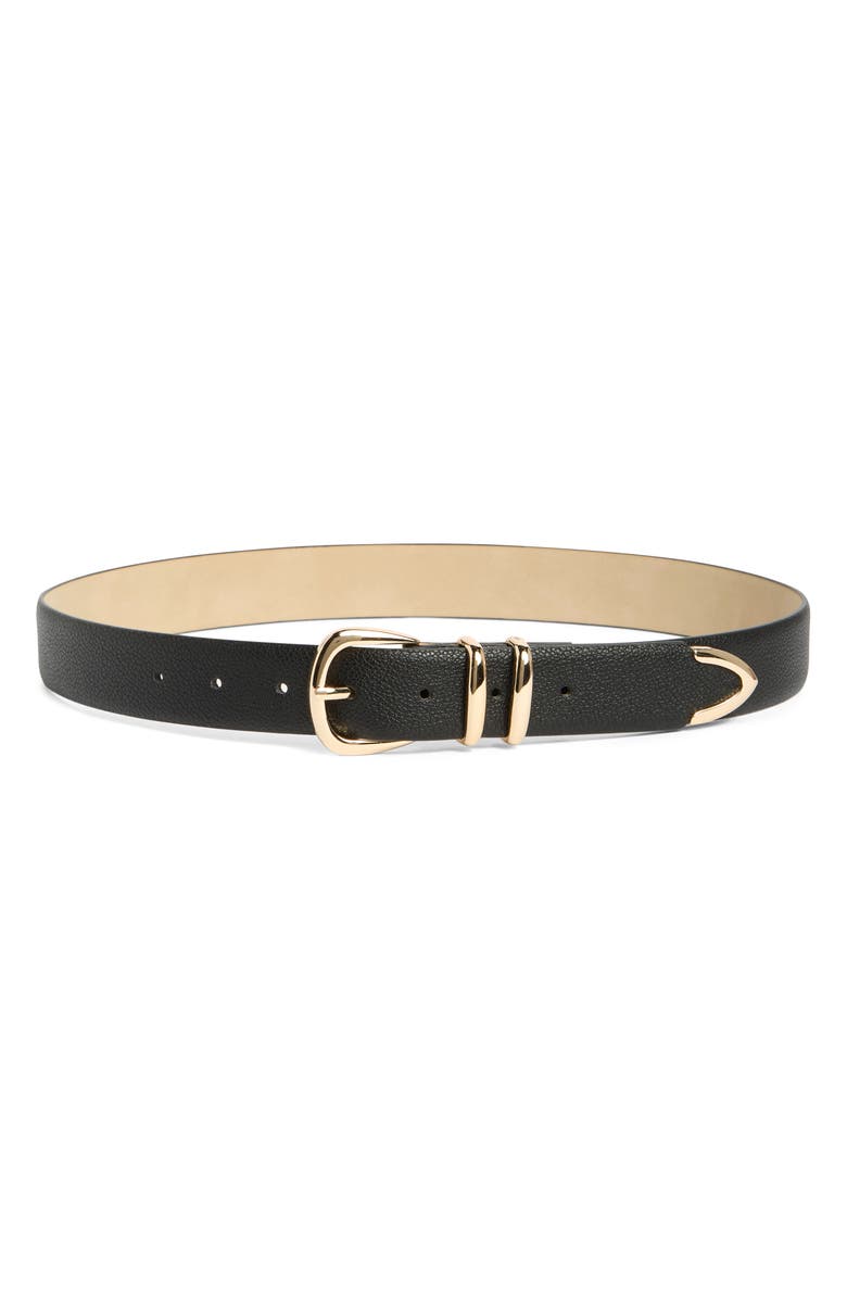 Vince Camuto Double Keeper Faux Leather Belt, Main, color, Black Gold