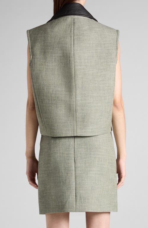 Shop Bottega Veneta Mélange Vest With Removable Leather Collar In Green/fennel/white