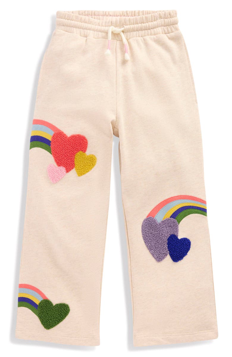 Mini Boden Kids' Appliqué Wide Leg Sweatpants, Main, color, Ivory Rainbows