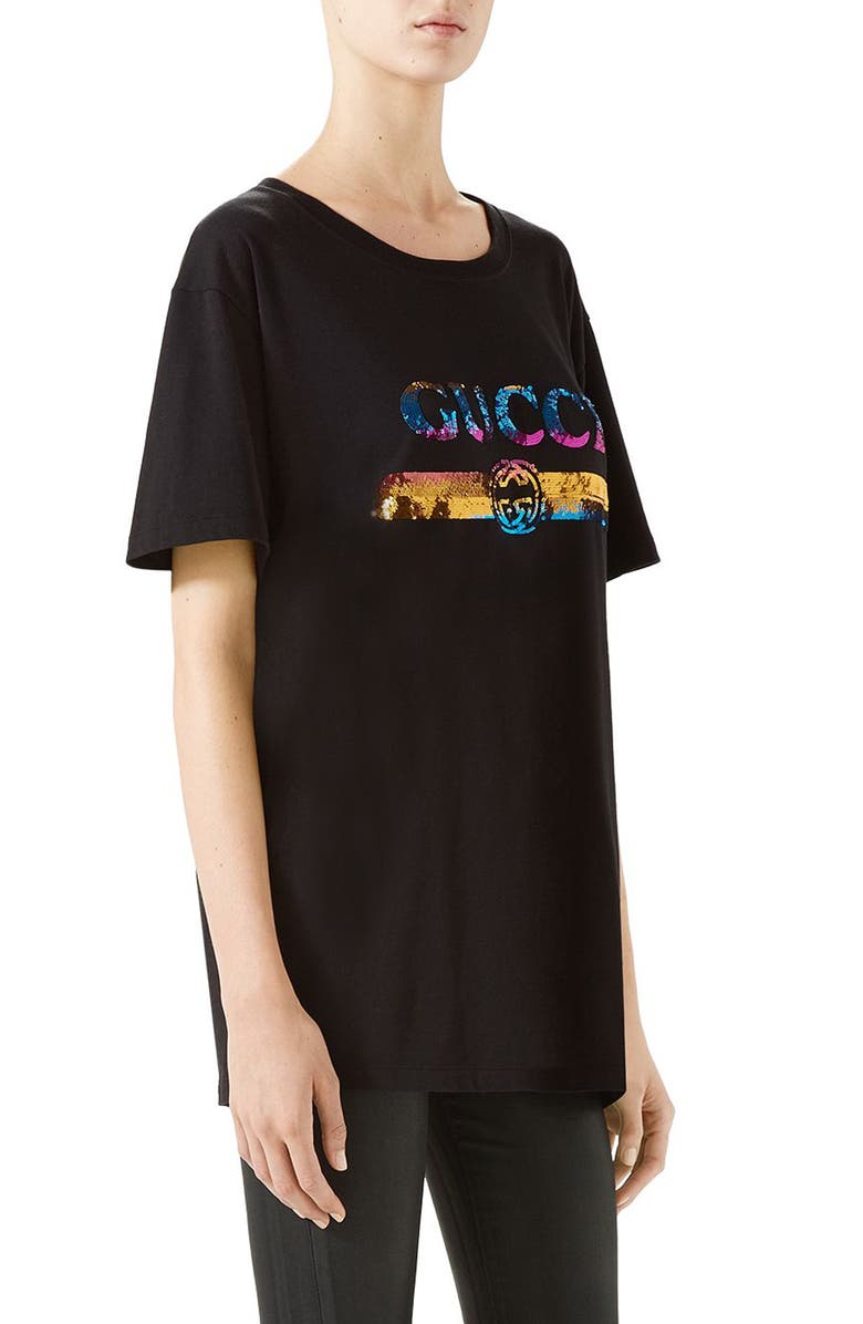 Gucci Rainbow Sequin Logo Tee, Alternate, color,