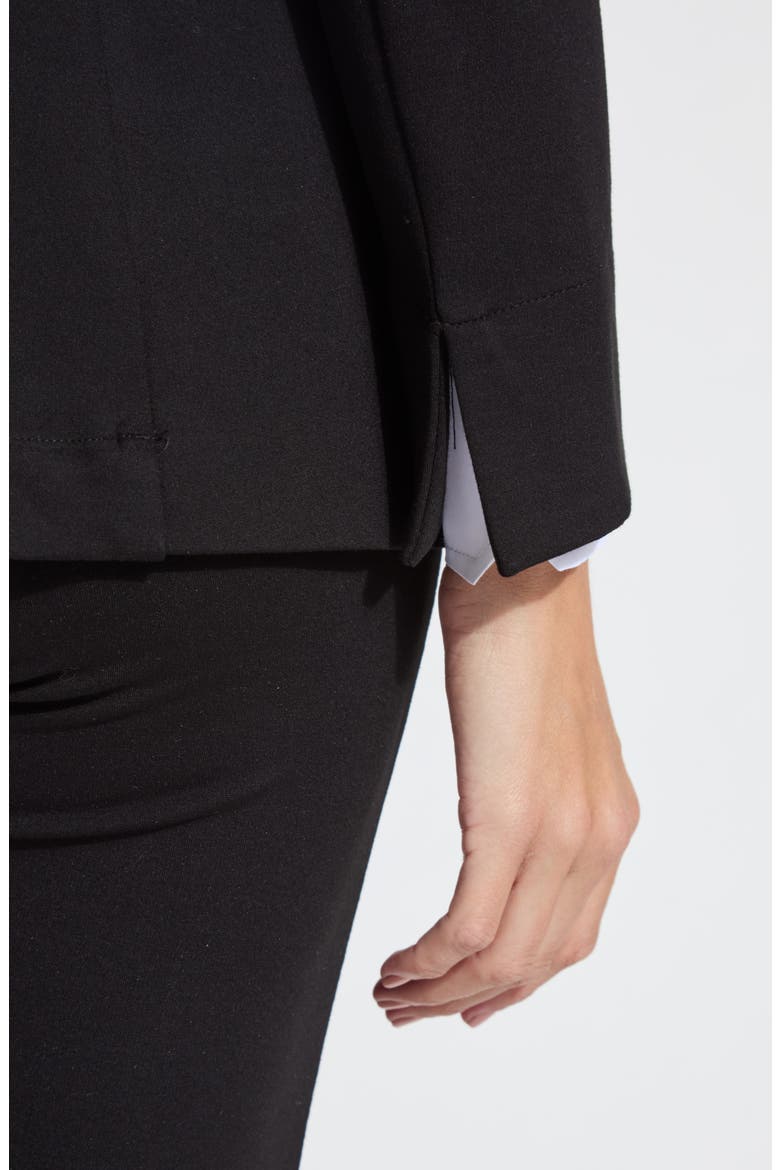 'Lyssentials One-Button Ponte Blazer, Alternate, color, BLACK