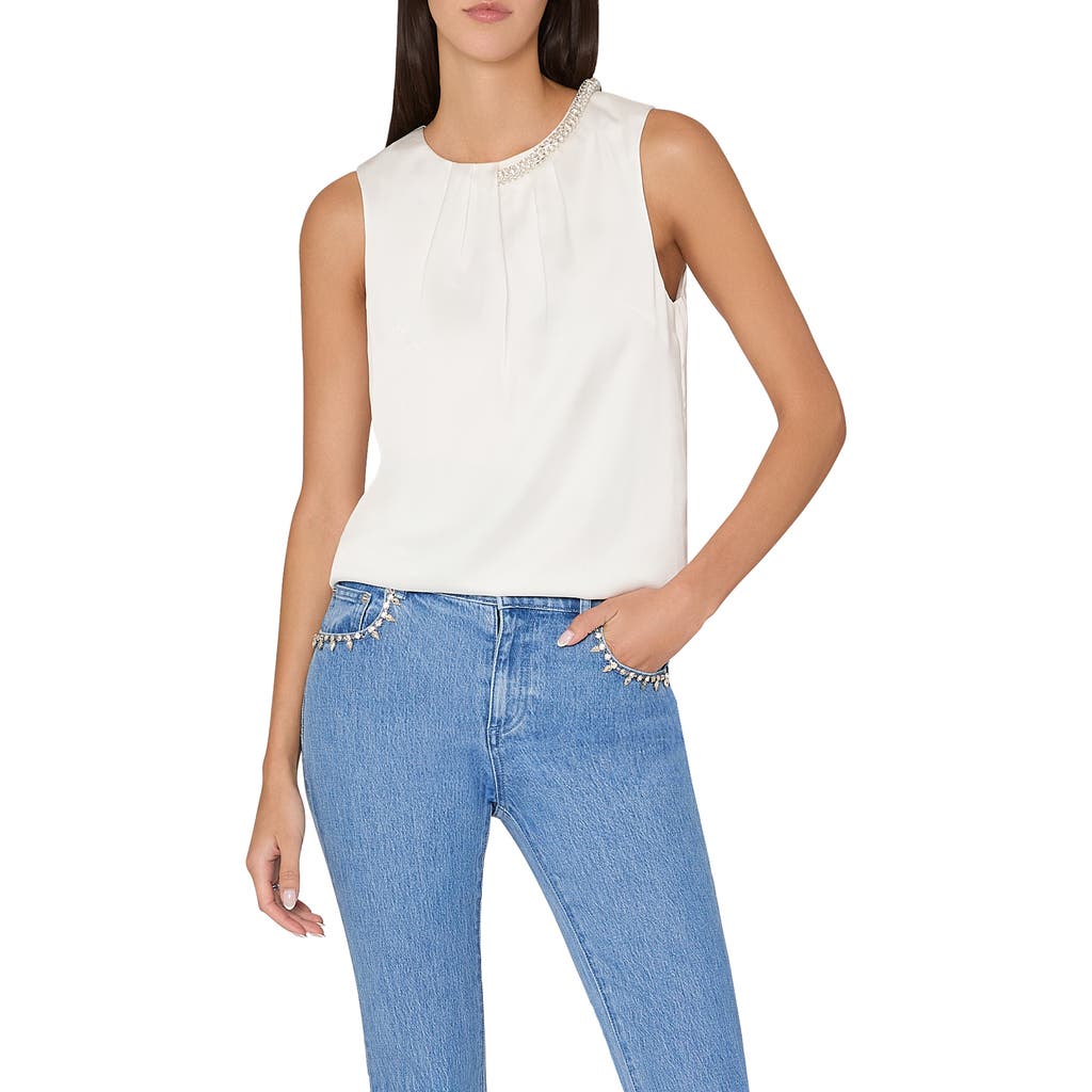 Milly Lily Satin Crystal Embellished Sleeveless Top In Ecru