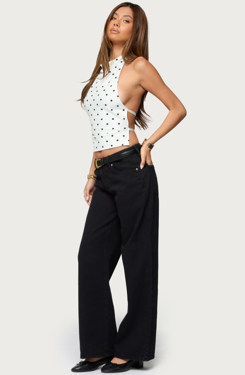 EDIKTED Raiya Polka Dot Open Back Halter Top, Alternate, color, White