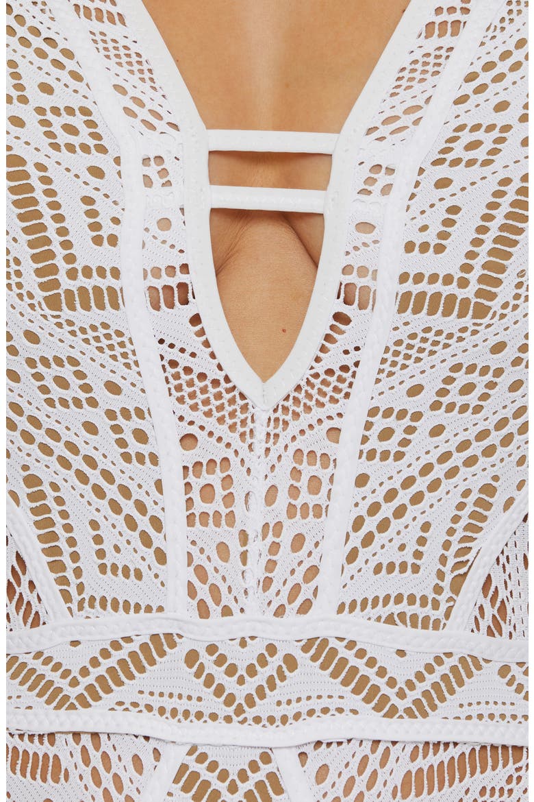 Color Play Mesh One-Piece Swimsuit, Alternate, color, WHITE/ TAN