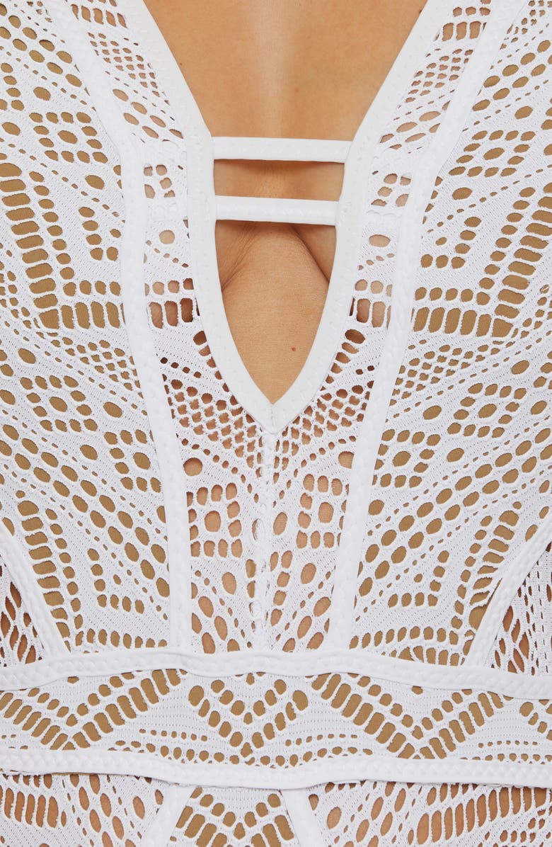 Becca Color Play Mesh One-Piece Swimsuit, Alternate, color, White/ Tan
