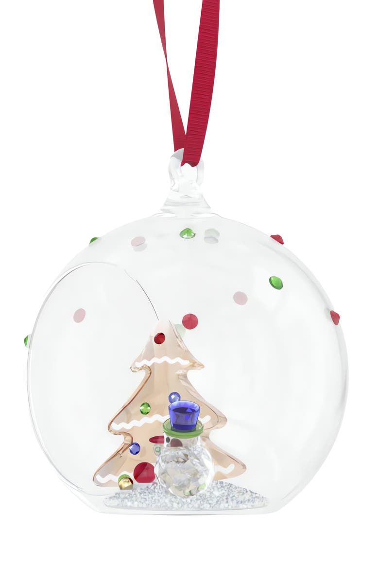 Holiday Cheers Tree & Snowman Glass Ornament, Alternate, color, GOLD