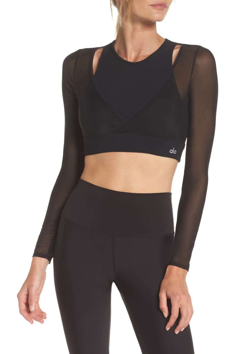 Pivot Layered Look Crop Top, Main, color, BLACK