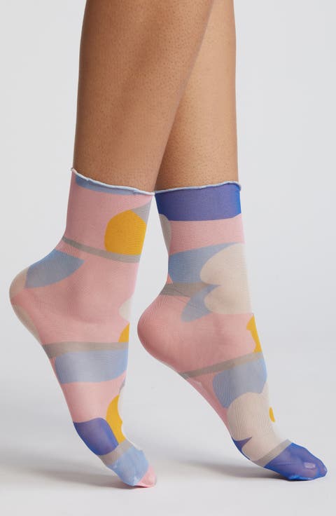 Retro Floral Mesh Socks