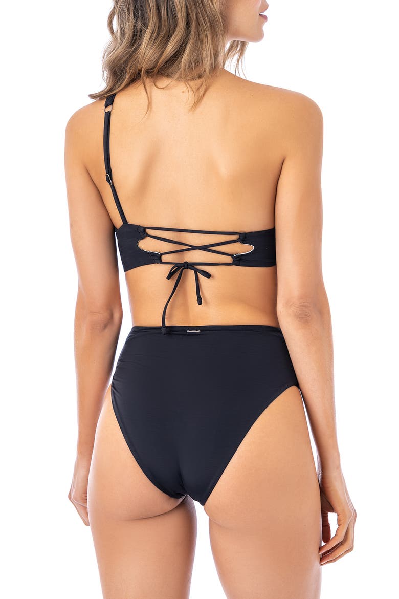 Tamara One-Shoulder Cutout Reversible Bikini Top, Alternate, color, BLACK