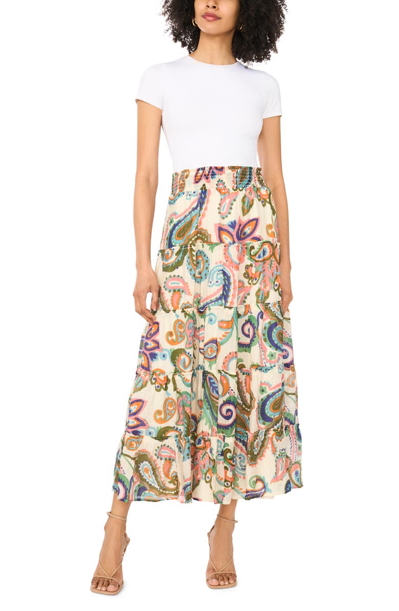 Vince Camuto Paisley Tiered Maxi Skirt, Alternate, color, Taffy Pink