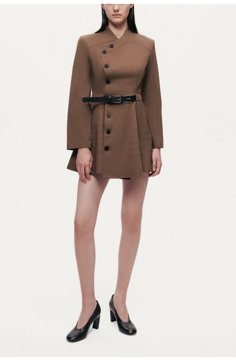 Nocturne Asymmetric Belted Mini Shirt Dress, Alternate, color, Brown