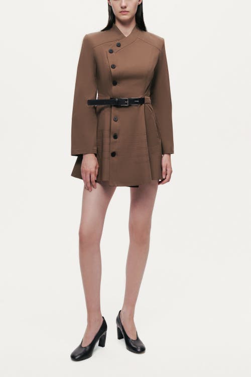 Nocturne Asymmetric Belted Mini Shirt Dress In Brown