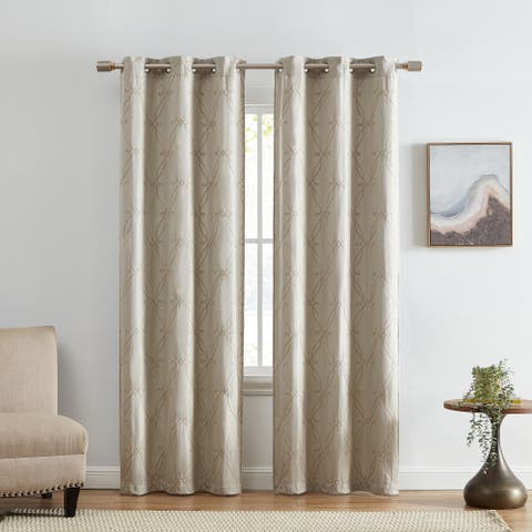 Palmetto Lattice Embroidered Blackout Window Curtain Panel, Set Of 2