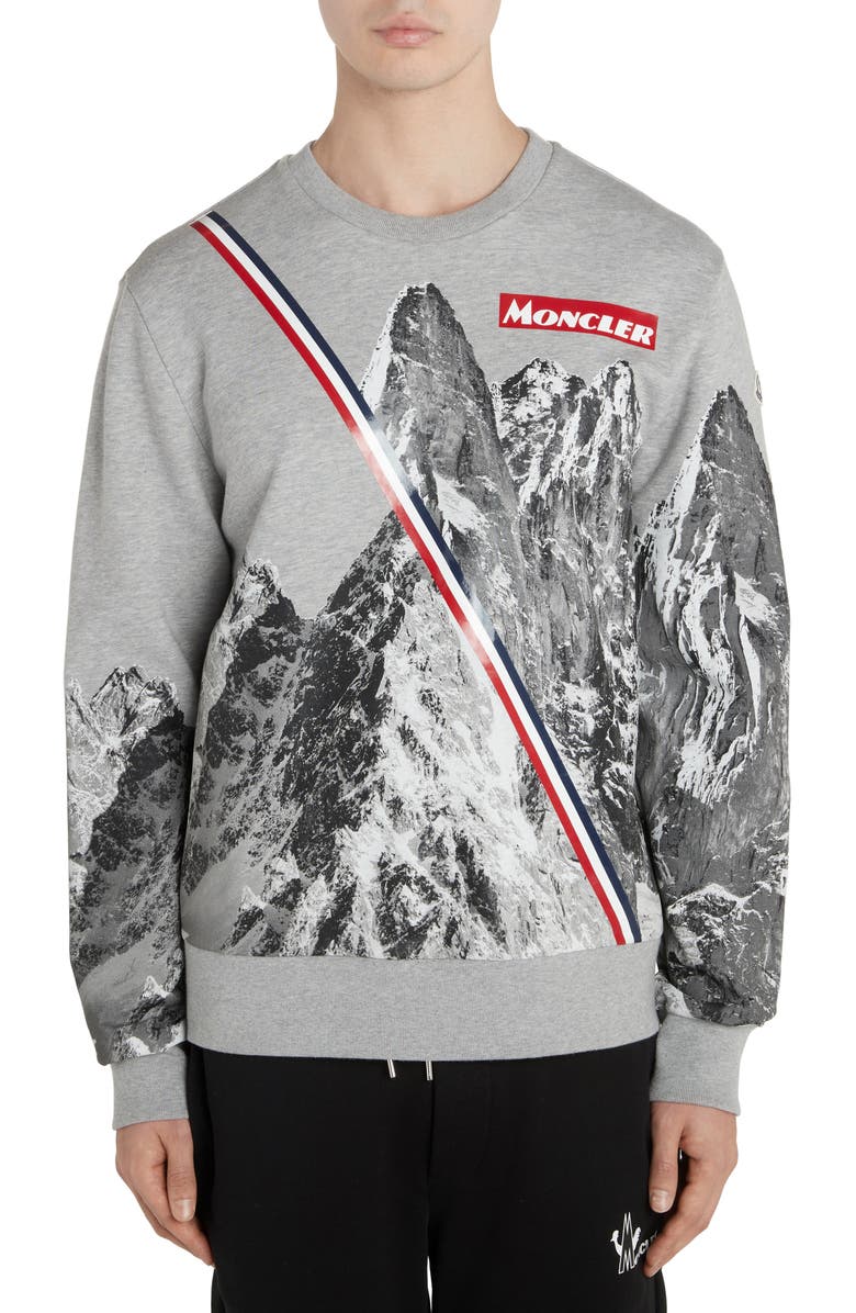 Moncler Mountain Print Crewneck Sweatshirt, Main, color,