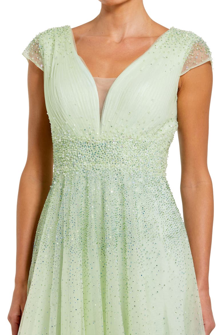 Embellished Tullle Cap Sleeve V Neck Evening Gown, Alternate, color, Sage