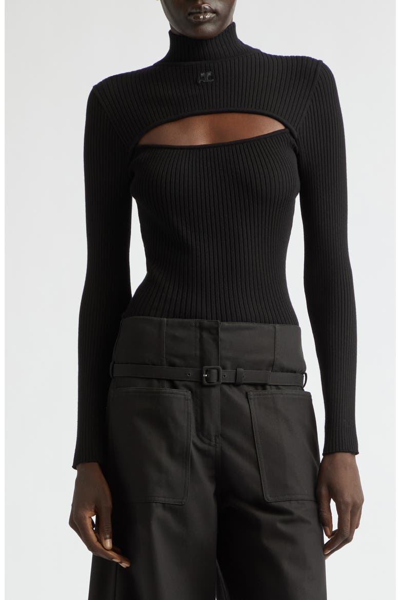 Slash Mock Neck Rib Sweater, Main, color, BLACK