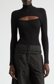 Courrèges Slash Mock Neck Rib Sweater