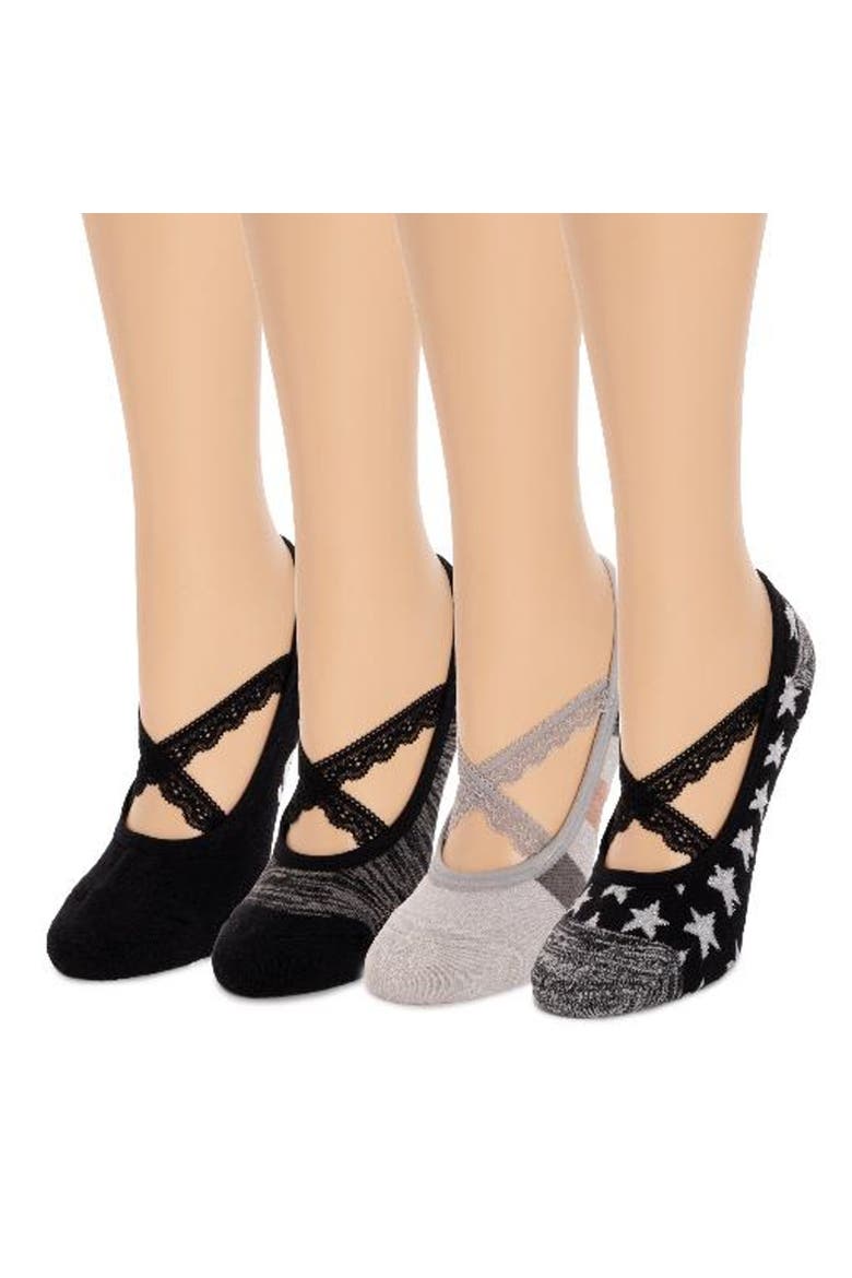 Studio Socks Criss Cross Ballerina 4 Pair Pack, Alternate, color, Black/Grey