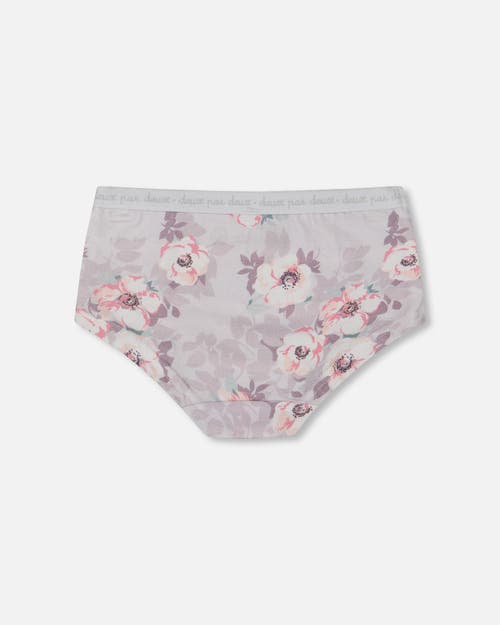 Deux Par Deux Girl's Printed Organic Cotton Boyshort Panty Pale Pink Flowers On Neutral Lilac In Pale Pink Flowers On Lilac