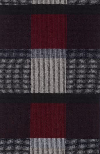 Save The Ocean Contrast Check Stripe Recycled Polyester & Silk Scarf In Grey/burgundy