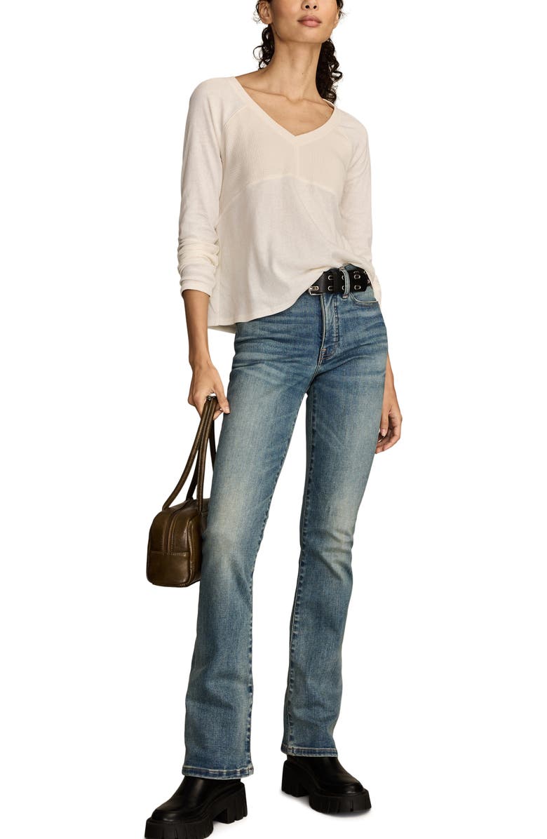 Lucky Brand Mixed Waffle Knit Cotton Top, Alternate, color, Whisper White