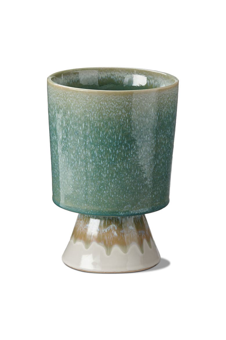 Large Reactive Glazed Green Pedestal Planter for 6 Inch Pot, Main, color, Green