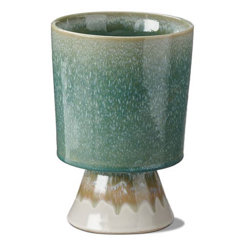 Large Reactive Glazed Green Pedestal Planter for 6 Inch Pot