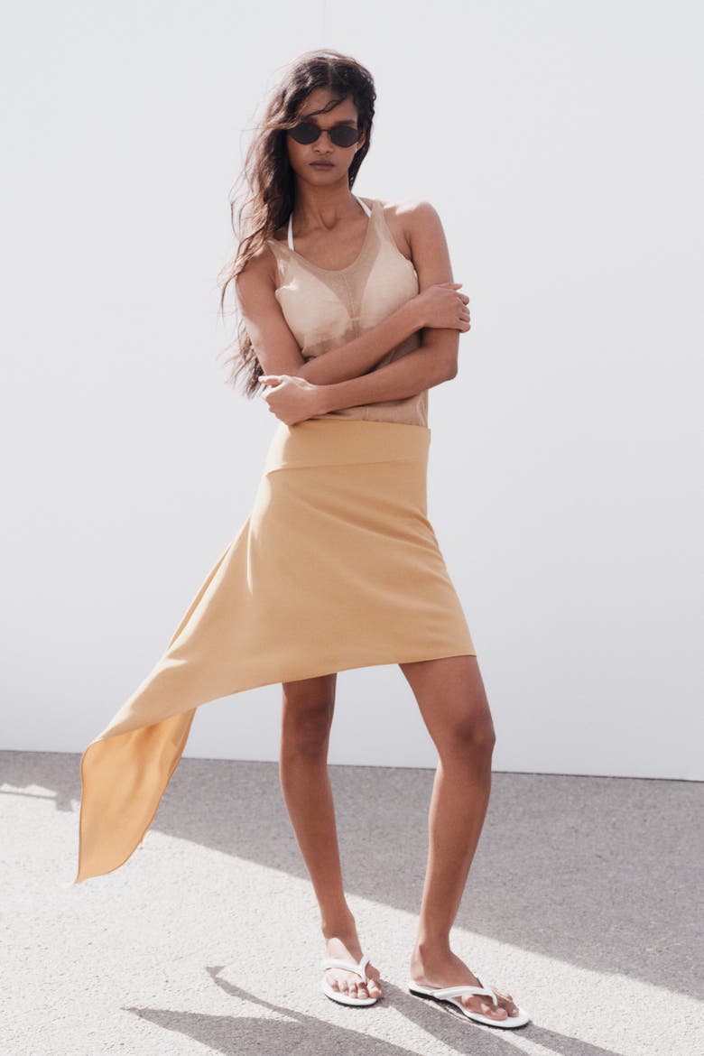 Asymmetric Tie-detail Skirt, Alternate, color, Dark beige